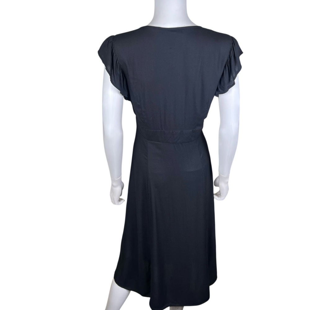 New Forever 21 Contemporary Deep Plunge V-Neck Black Midi Dress - Picture 8 of 10